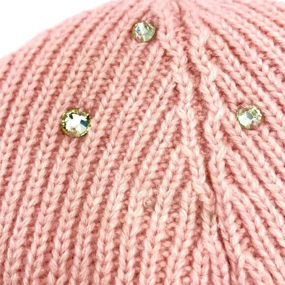 Michael Kors Crystal Embellished Logo Beanie Hat One Size Powder Blush Nwt $88 main image 3